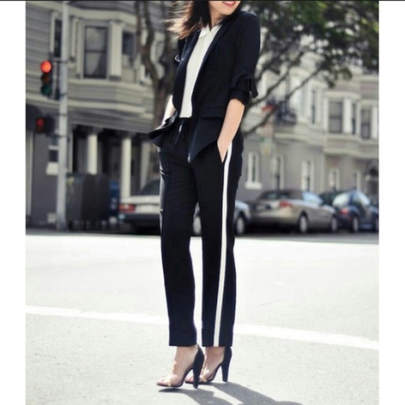 Zara Pants - Zara White Tuxedo Track Stripe Black Pants Joggers